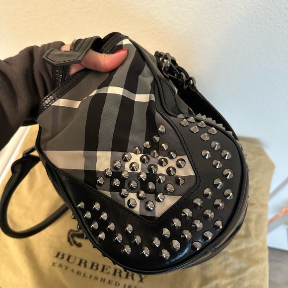 Burberry Black Nova Check Nylon and Leather Studded Satchel - Picture 2 of 7